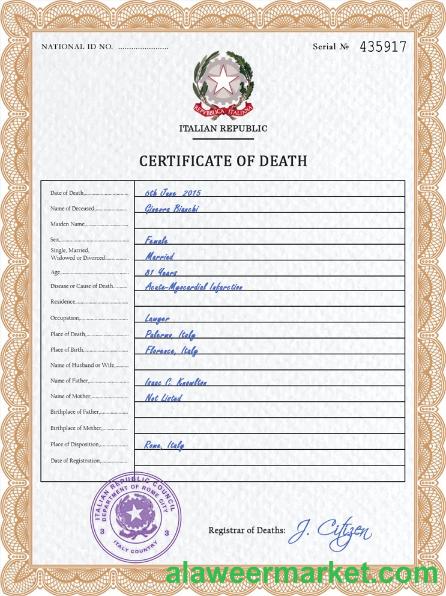 Italy vital record death certificate PSD template